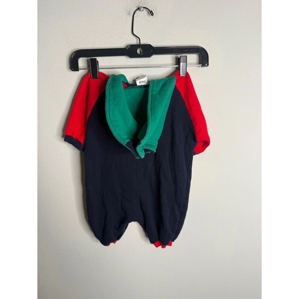 Vintage 90s ESK Baby Boy Navy Red Green Colorblock Button‎ Up Footless Sleepsuit